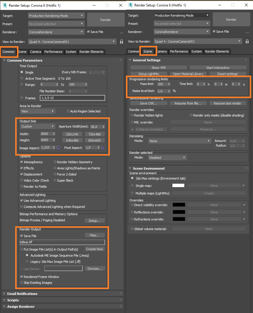 Configuration du rendu 3D pour 3ds Max avec Corona Renderer