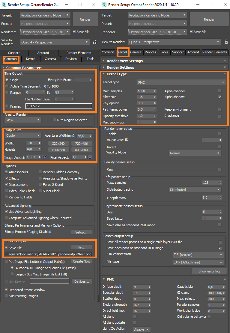 Configuration du rendu 3D pour 3ds Max avec Octane Renderer