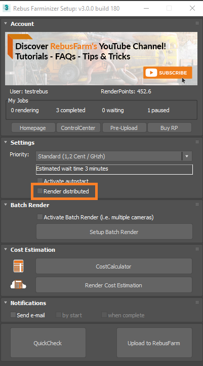 Rebus Farminizer menu - distributed rendering activation