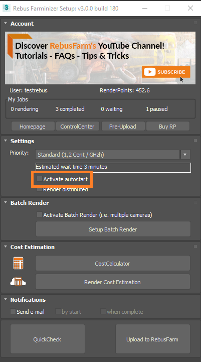 Rebus Farminizer menu - autostart activation