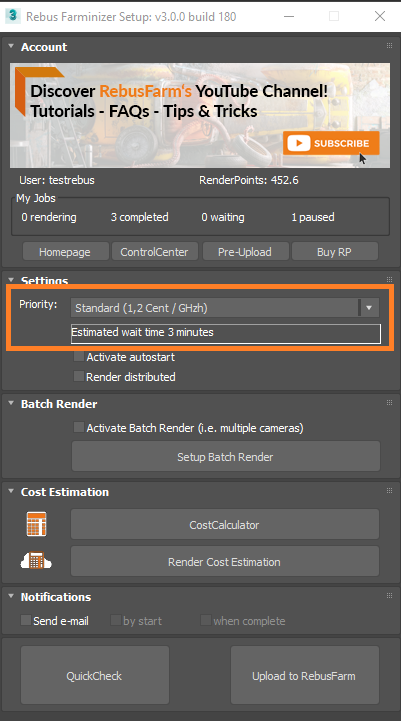 Rebus Farminizer menu - priority in the queue selection