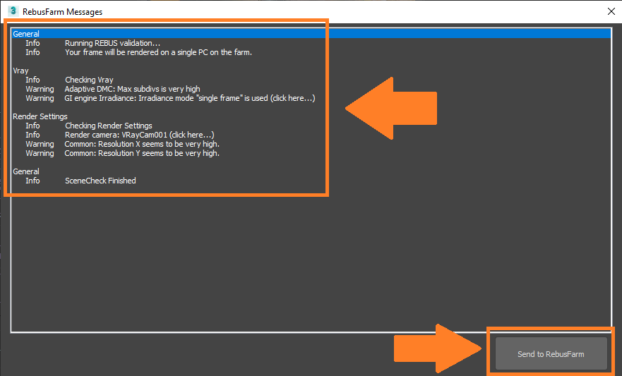 Janela de mensagens Rebus Render Farm