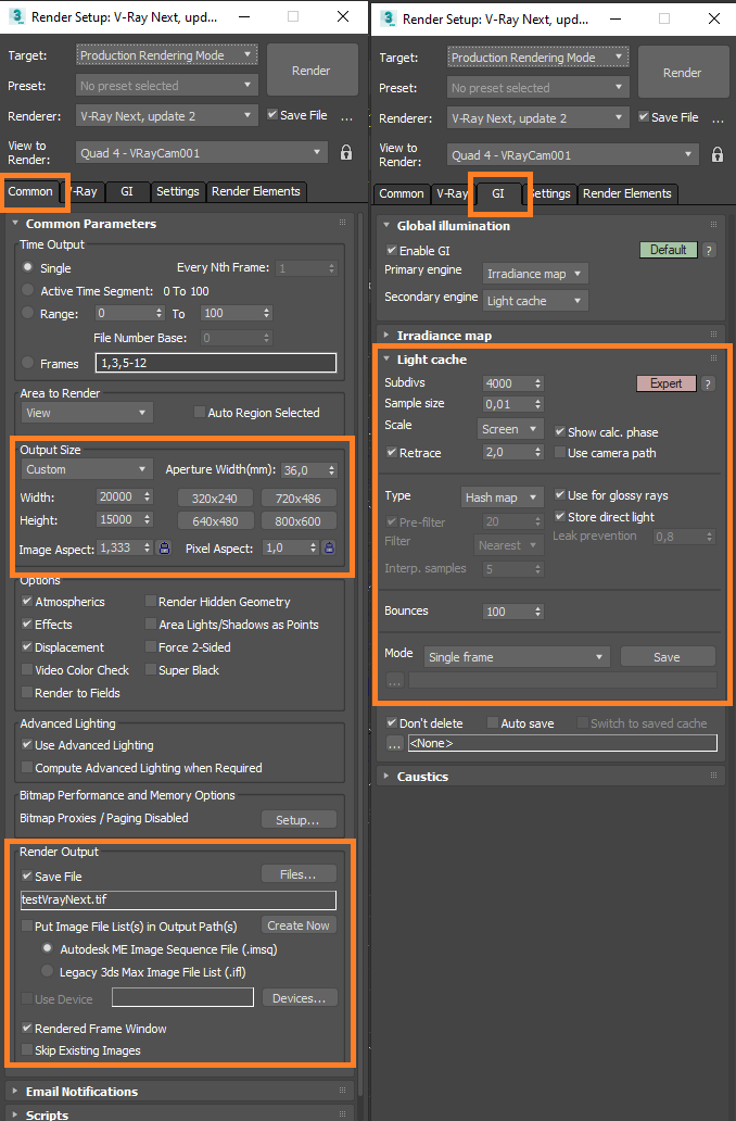 Configuración de renderizado 3D para 3ds Max con V-Ray