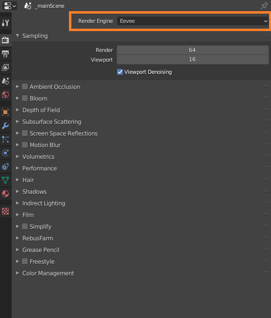 Impostazioni di render per Blender con EEVEE Renderer