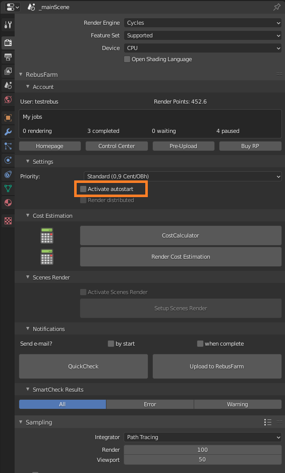 Menù di Rebus Farminizer  - attvazione dell'autostart