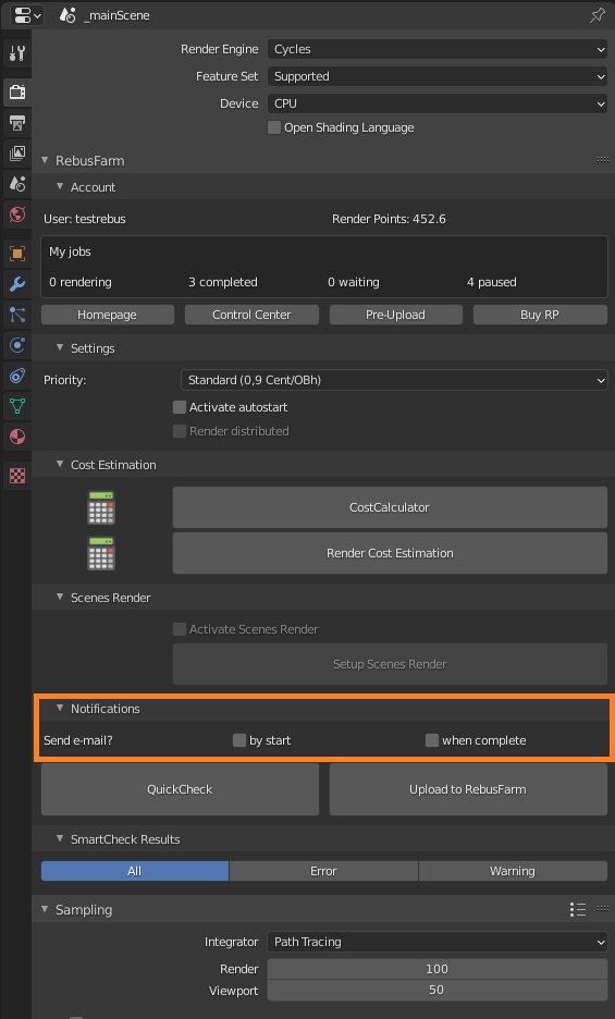 Rebus Farminizer menu - notification options