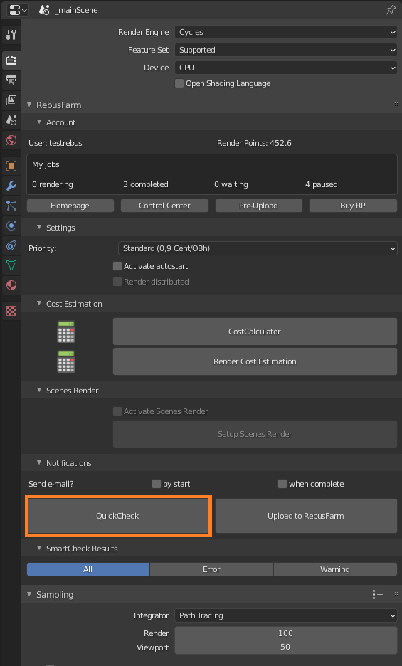 Rebus Farminizer menu - QuickCheck button