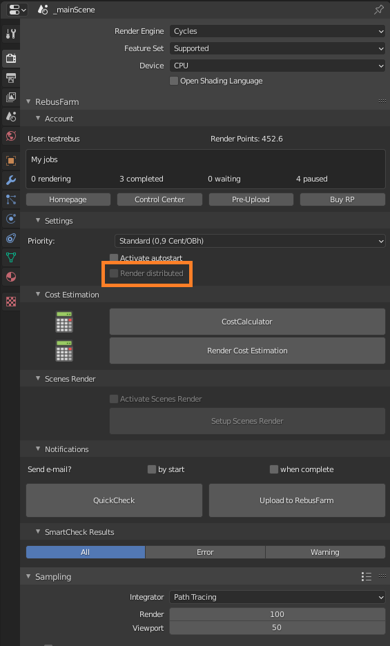 Rebus Farminizer Menü - Distributed Rendering Aktivierung