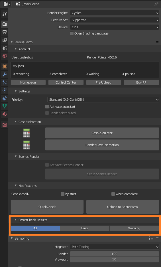 Menu di Rebus Farminizer - opzioni Smart Check Results