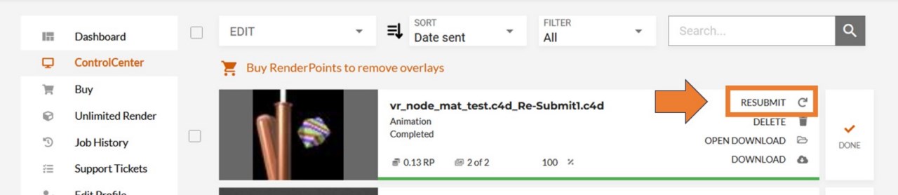 Renderfarm ControlCenter - Resubmit Übersicht