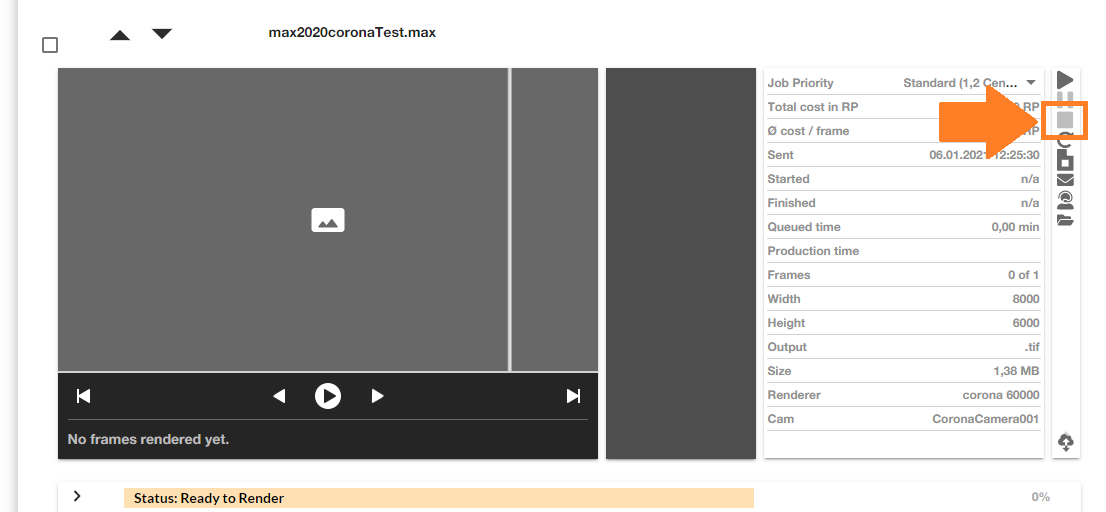 Render Farm ControlCenter - pulsante di annullamento del lavoro di rendering