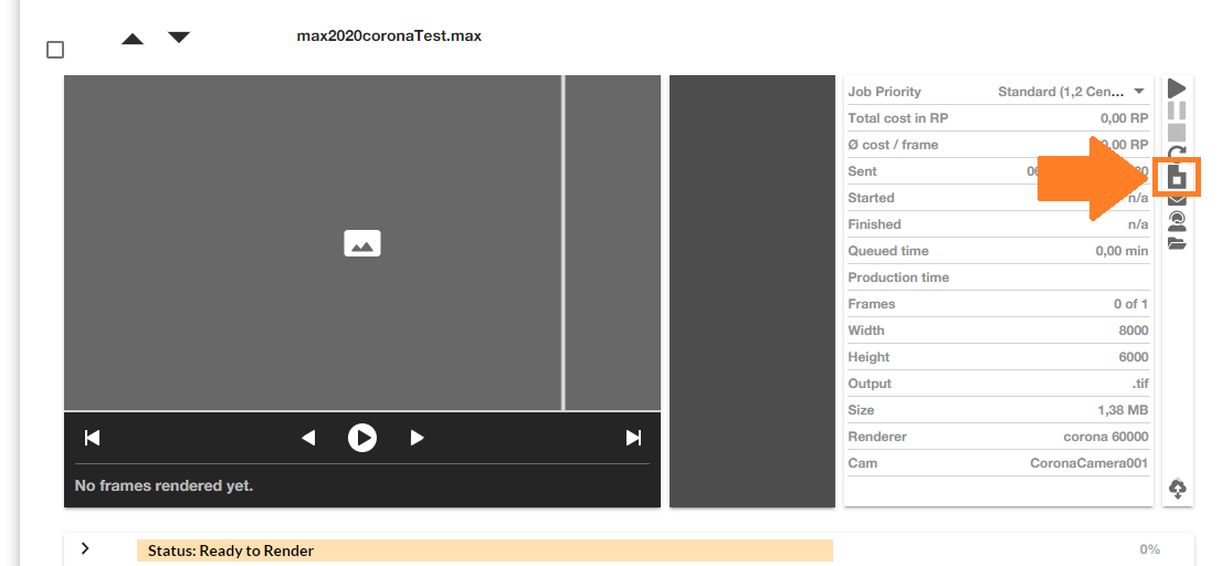 Render Farm ControlCenter - pulsante opzione file di rendering