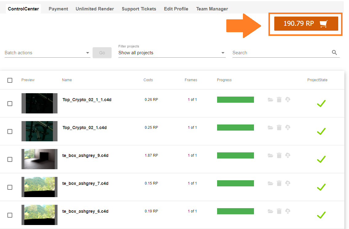 Render Farm ControlCenter - affichage des RenderPoints actuels