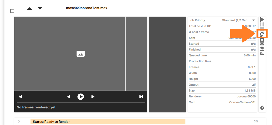 Render Farm ControlCenter - pulsante reinvia del lavoro di rendering