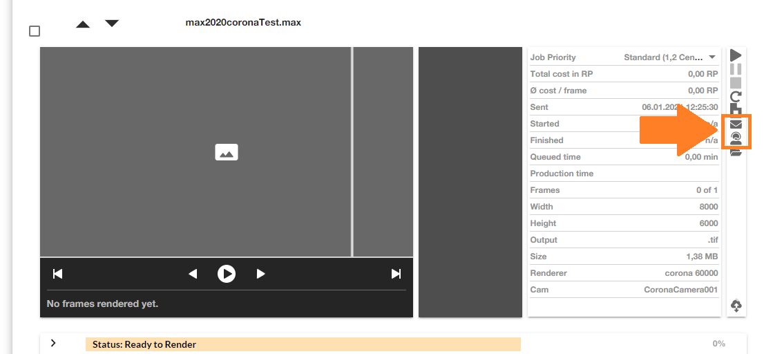 Render Farm ControlCenter - botão de contato com o suporte