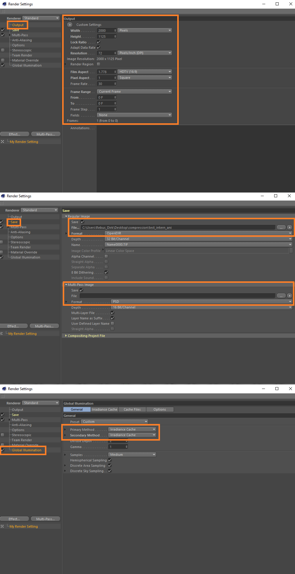 Configuração de renderização 3D para Cinema 4D com o renderizador padrão