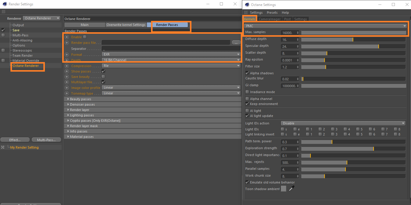 Configuração de renderização 3D para Cinema 4D com Renderizador Octane