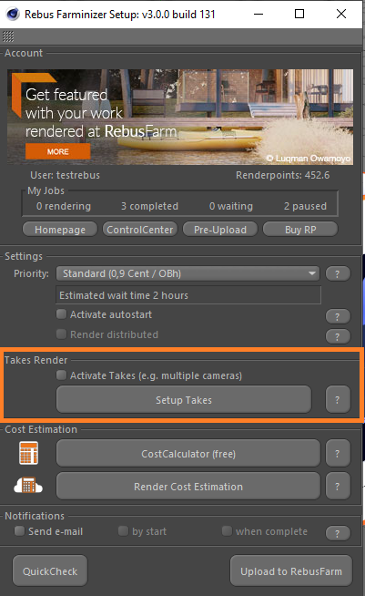 Menu Rebus Farminizer - impostazioni takes render