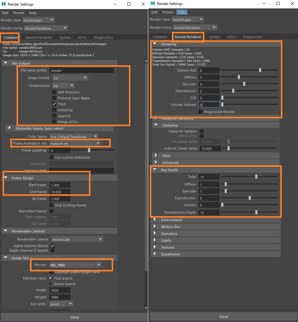 Impostazioni di render per Maya con Arnold Renderer