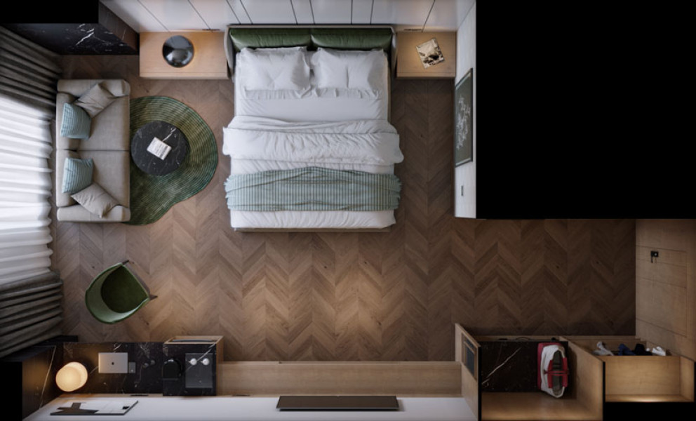 renderd hotel room by Sujoy Bera rendered at RebusFarm