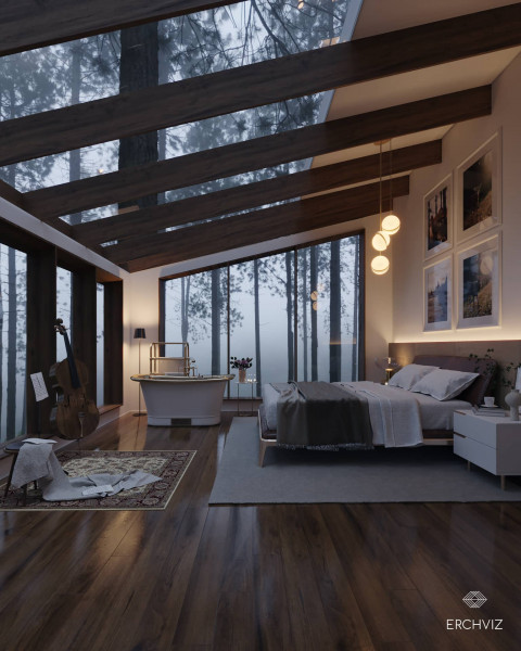 Bedroom with bathtub