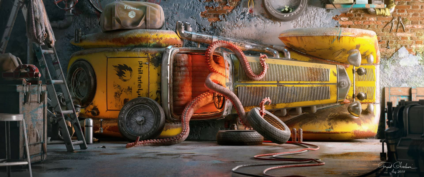 3D Mercedes with kraken