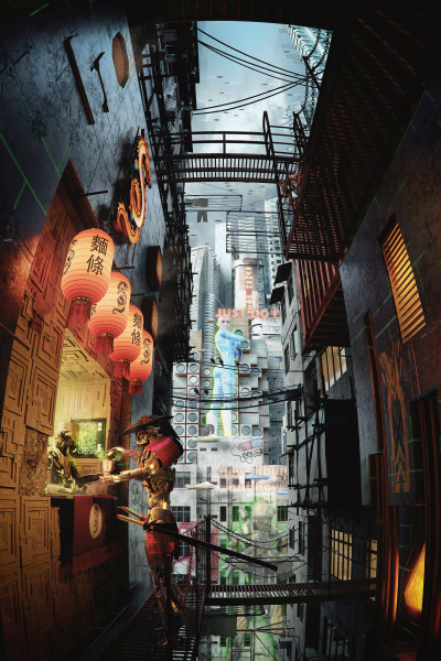 3D  Asian Noodles Restaurant in a City