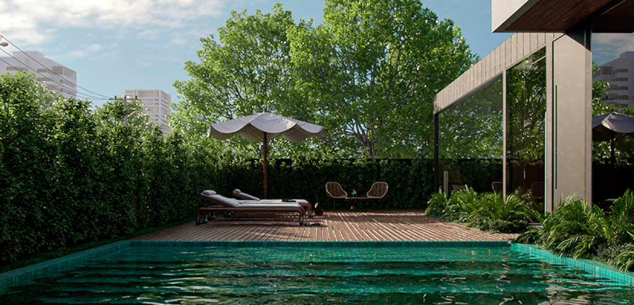 Outdoor pool with tanne area