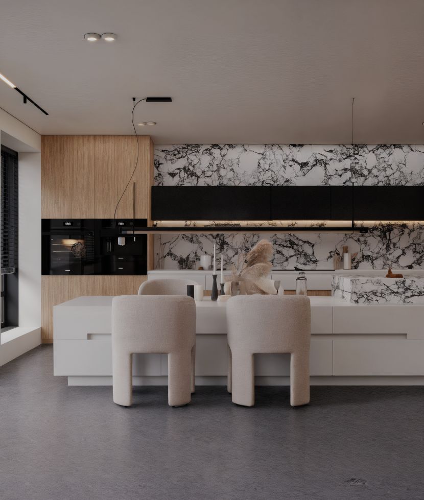 Minimal Room Rendering by Tina Tajadood rendered at RebusFarm: kitchen