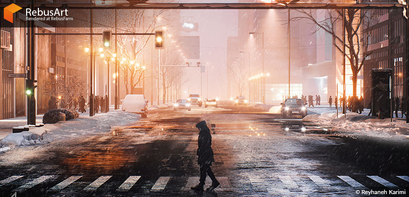 Reyhaneh Karimi, 'Snow Street' architectural visualization